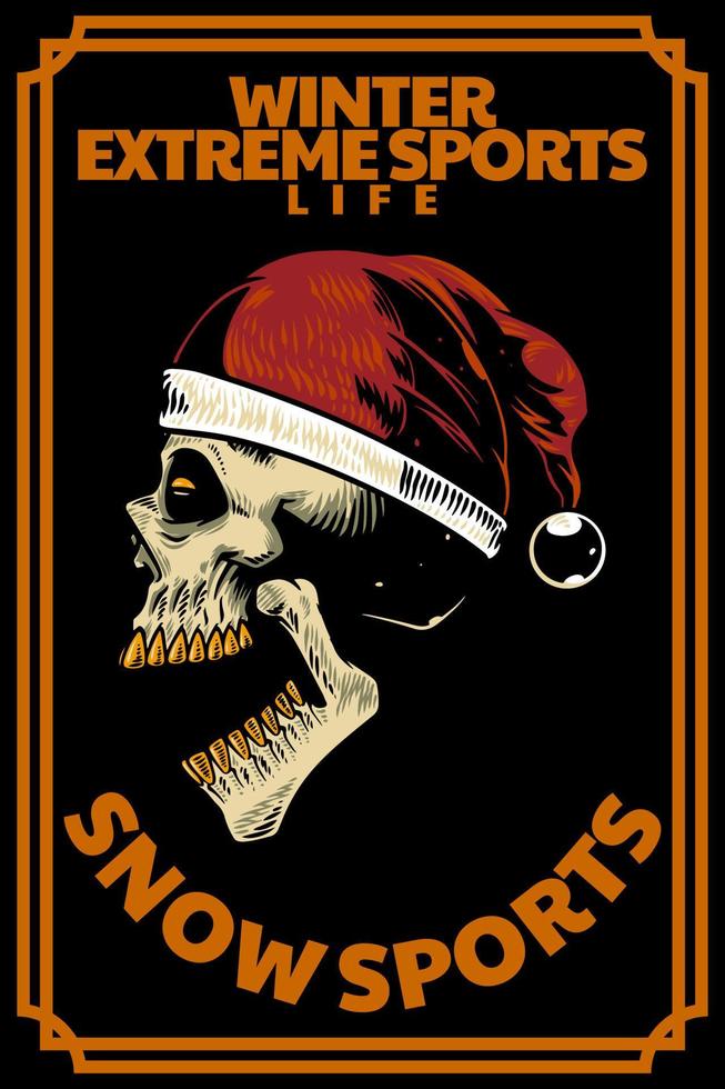 skull head with santa hat card illustration vector