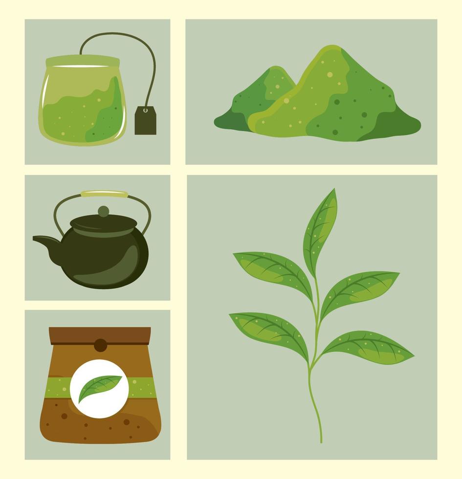 iconos de té matcha tradicional vector