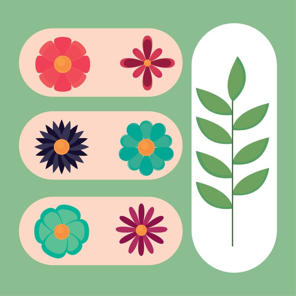 spring flowers icons vector