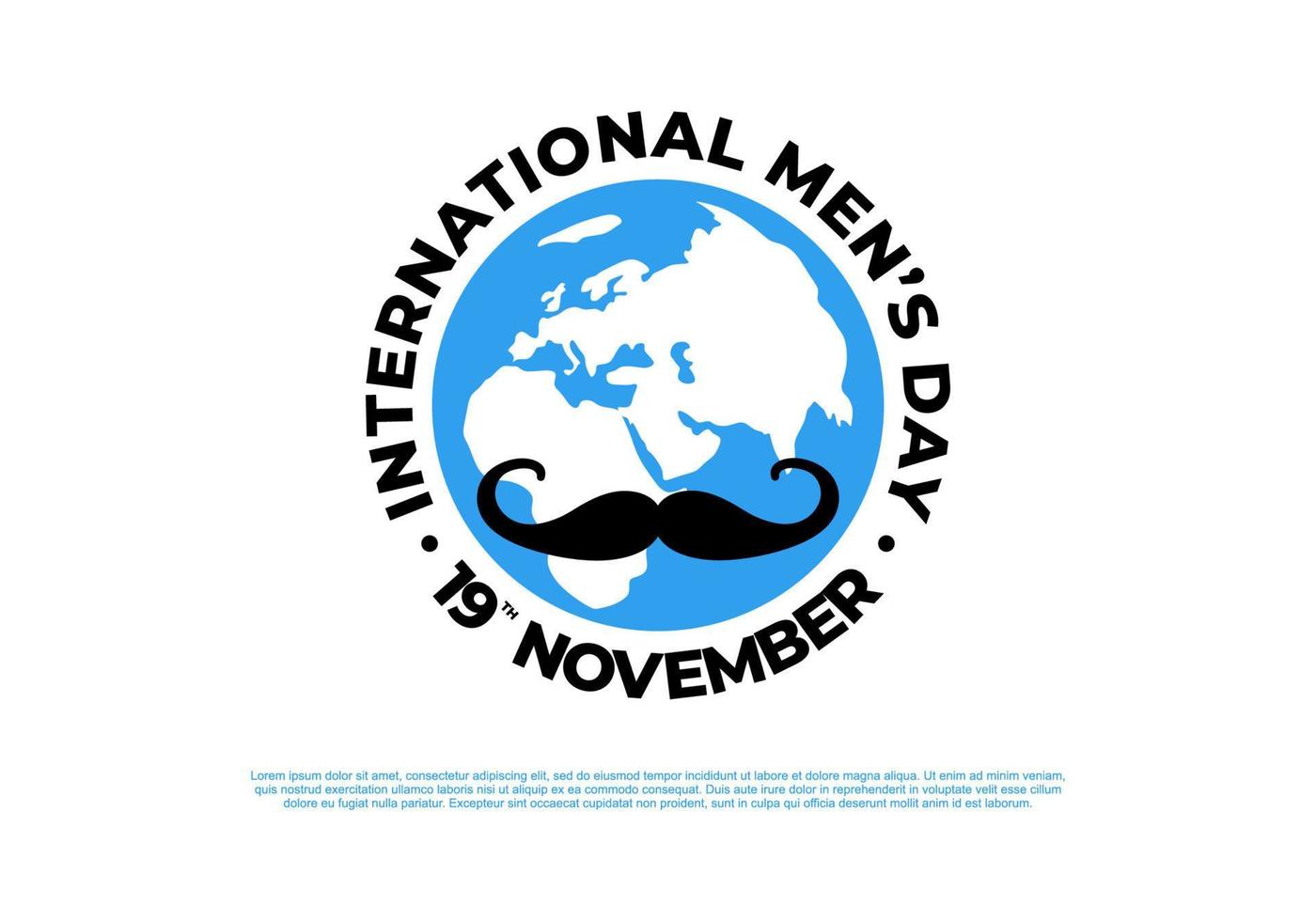 Men day background with moustache and world globe on white color. vector