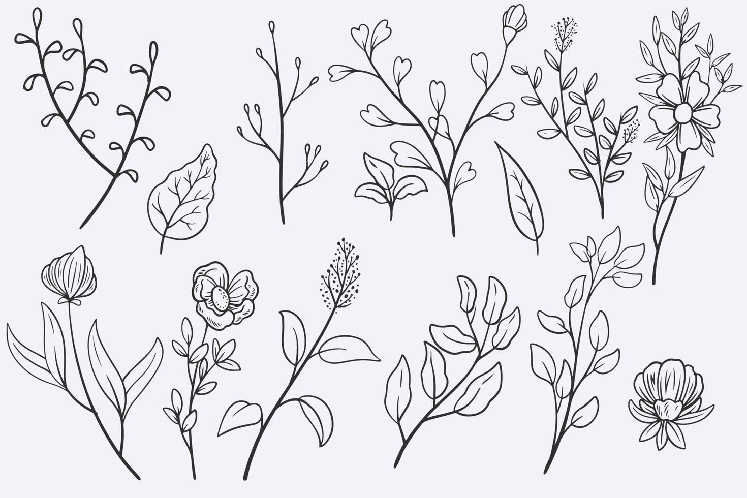 flower leaves doodle hand drawn vector illustration set