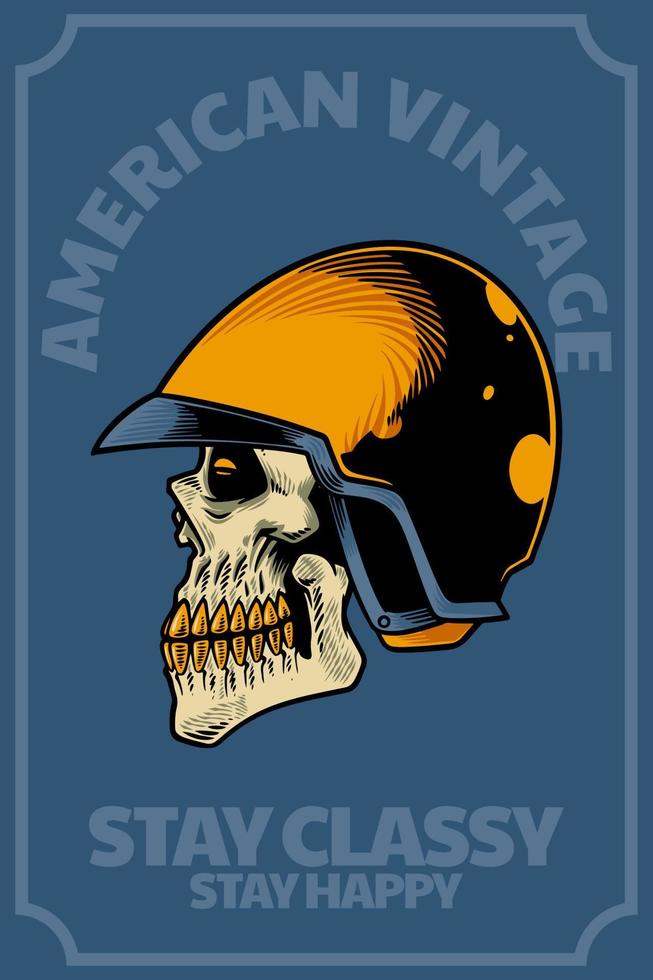 cabeza de calavera con timón en la ilustración de la tarjeta vector