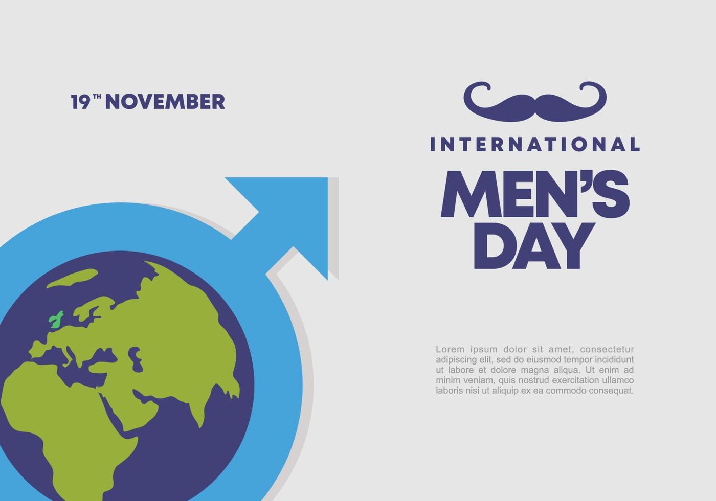 Men day background banner poster with moustache and earth globe vector