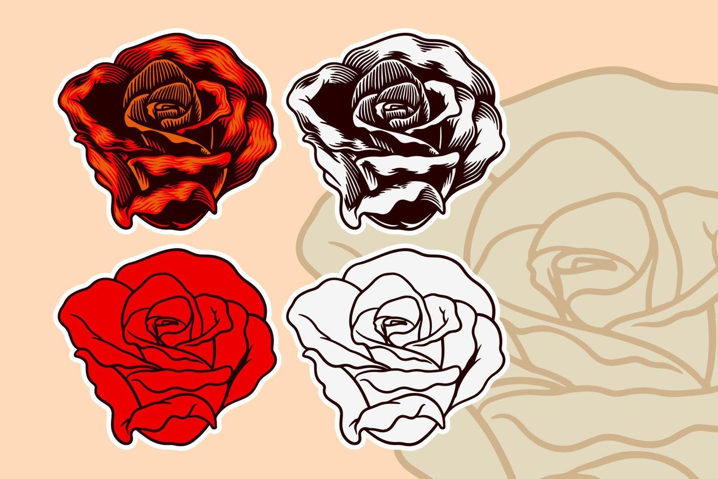 Rose flower vector illustration set