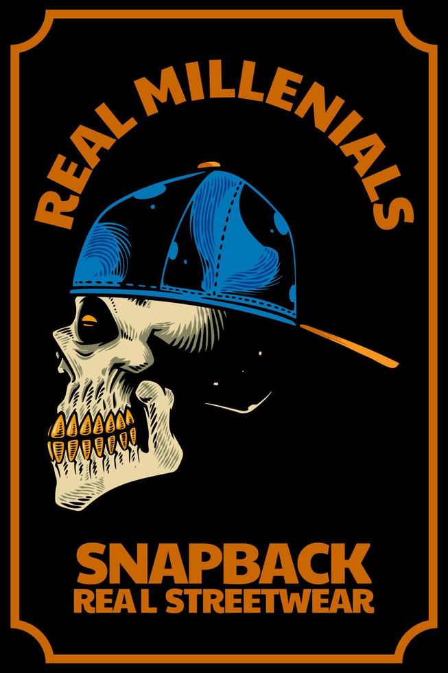 skull head with hat card illustration vector