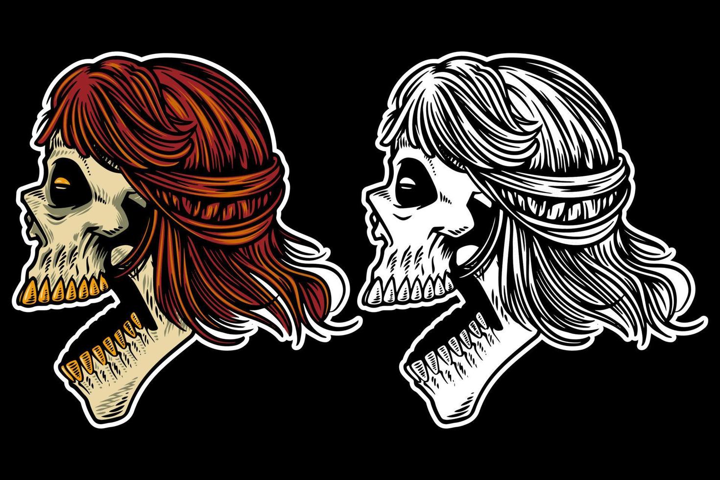 hand drawn skull head with cool hair and open mouth vector illustration