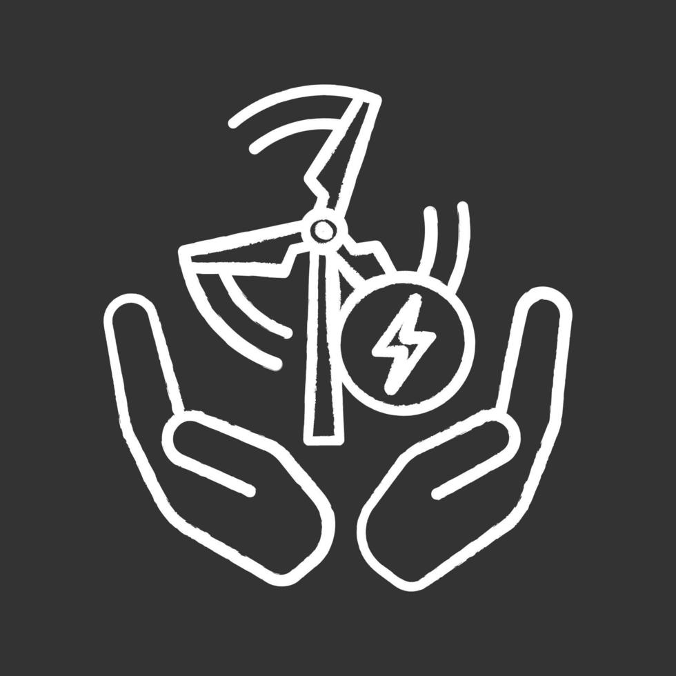 Wind energy turbine in hands chalk icon. Clean energy. Renewable