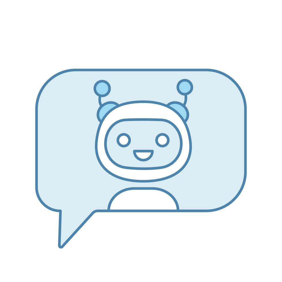 Chatbot in speech bubble color icon. Thin line illustration. Talkbot. Virtual assistant. Online support service. Modern robot. Isolated vector illustration