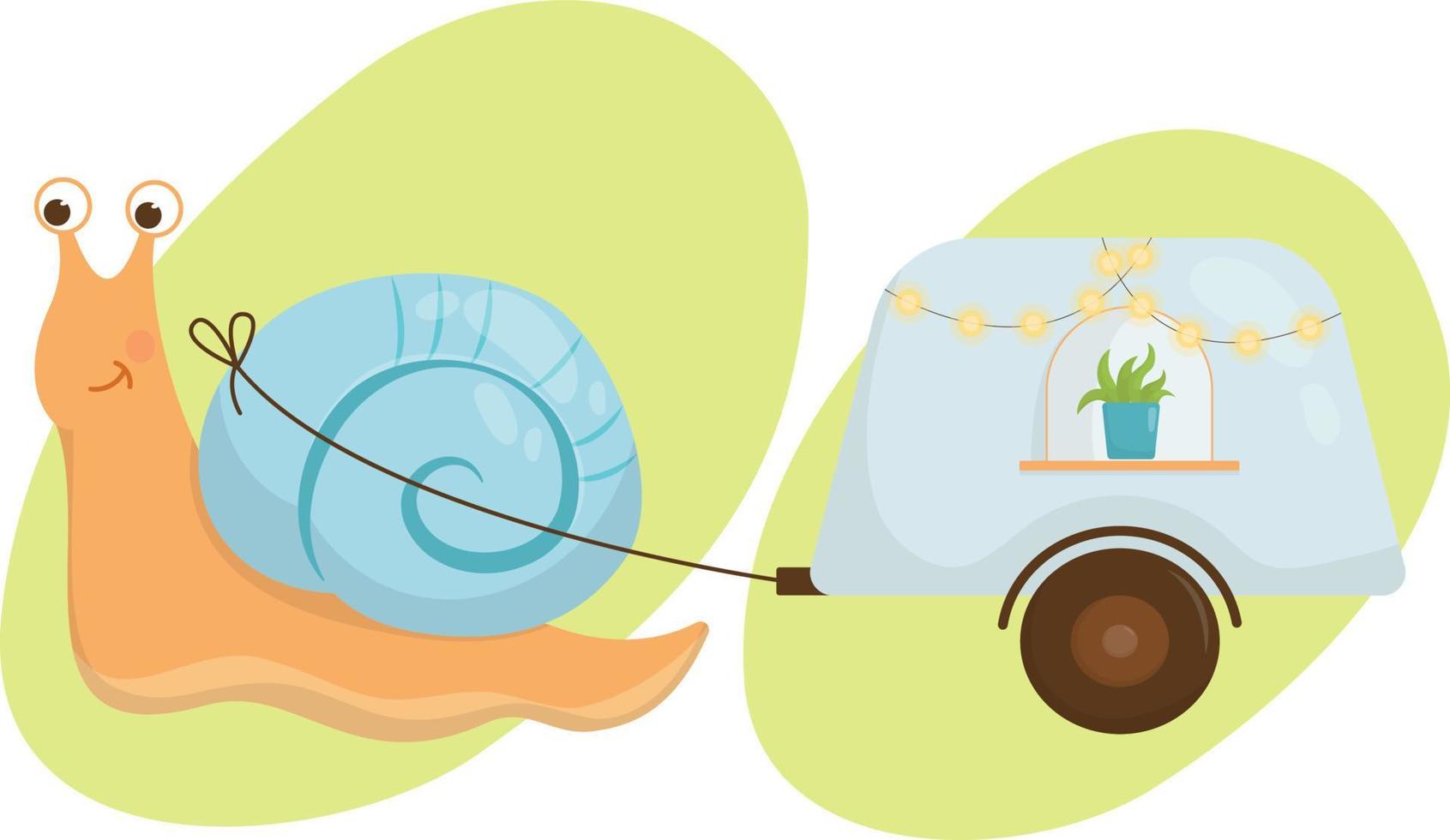 Traveler snail with camper trailer vector