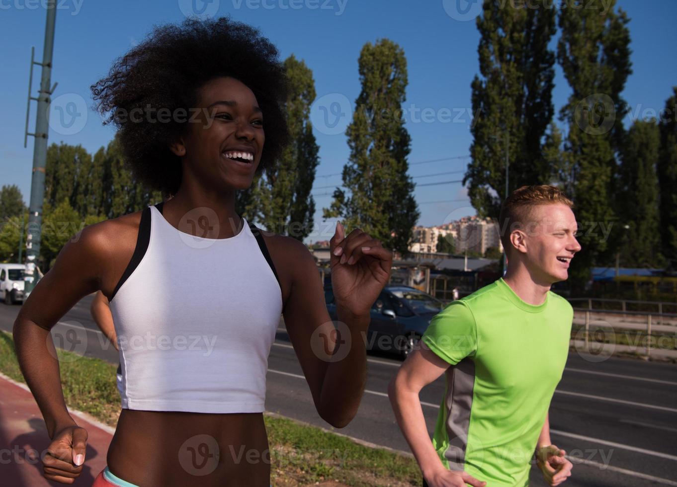 multiethnic group of people on the jogging photo