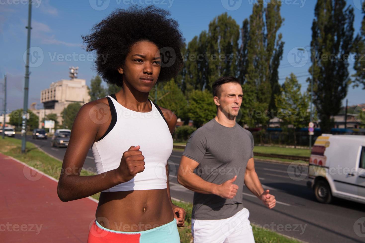 multiethnic group of people on the jogging photo