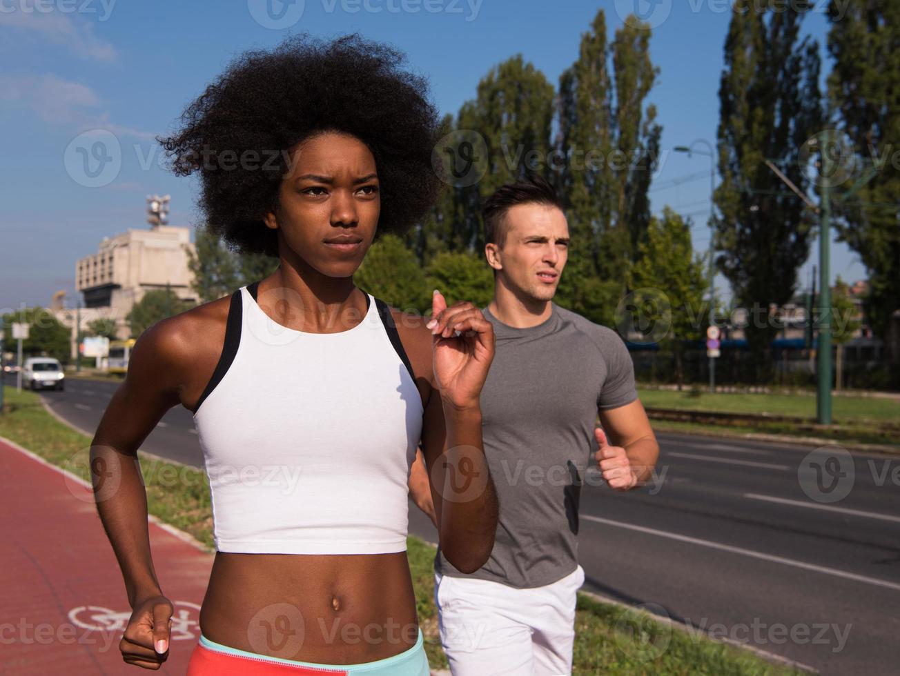 multiethnic group of people on the jogging photo