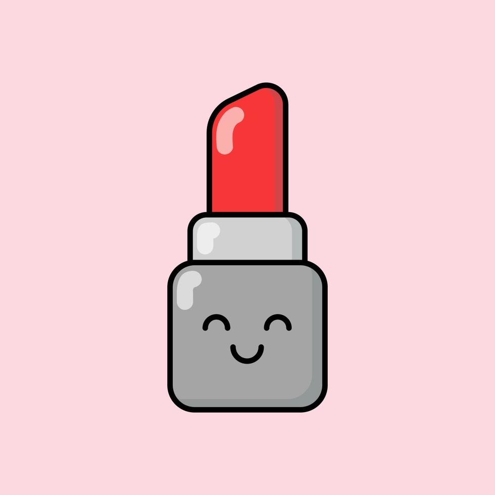 Fashion, beauty, make up, cosmetics, fashion thing patch, badge, sticker. Cute cartoon lipstick icon in kawaii style. Vector asian japanese isolated illustration