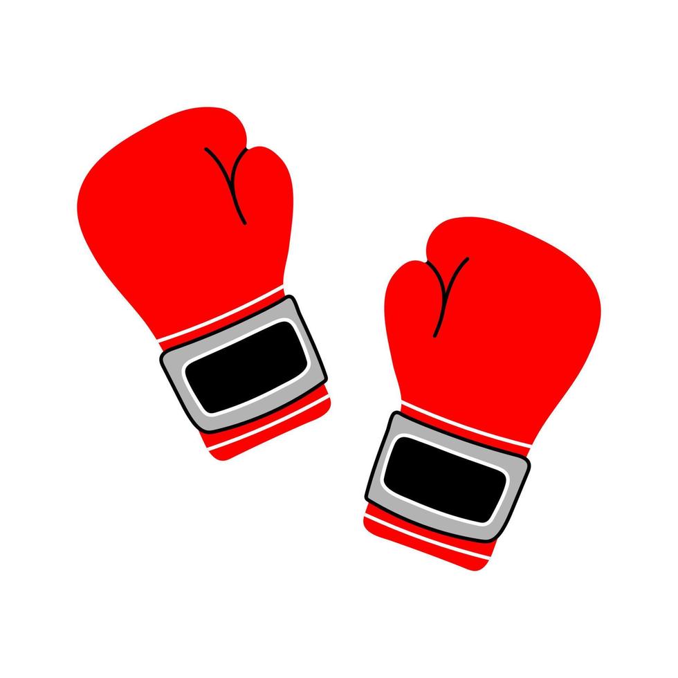 Ilustración de vector de estilo plano moderno dibujado a mano de par de guantes de boxeo rojos aislado sobre fondo blanco. deporte de diseño, artes marciales, gimnasio, fitness, estilo de vida saludable para logotipo, emblema, cartel, afiche.