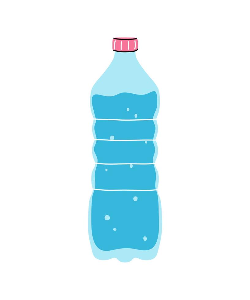 Bottle of clean mineral water clipart in flat line modern style. Healthy lifestyle, hydrate motivation, drink more water concept. Hand drawn vector illustration for poster, wall art, banner.