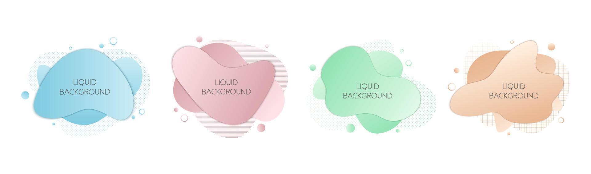 Set of 4 abstract modern graphic liquid elements. Dynamical waves different colored fluid forms. Isolated banners with flowing liquid shapes. Template for the design of a logo, flyer or presentation. vector