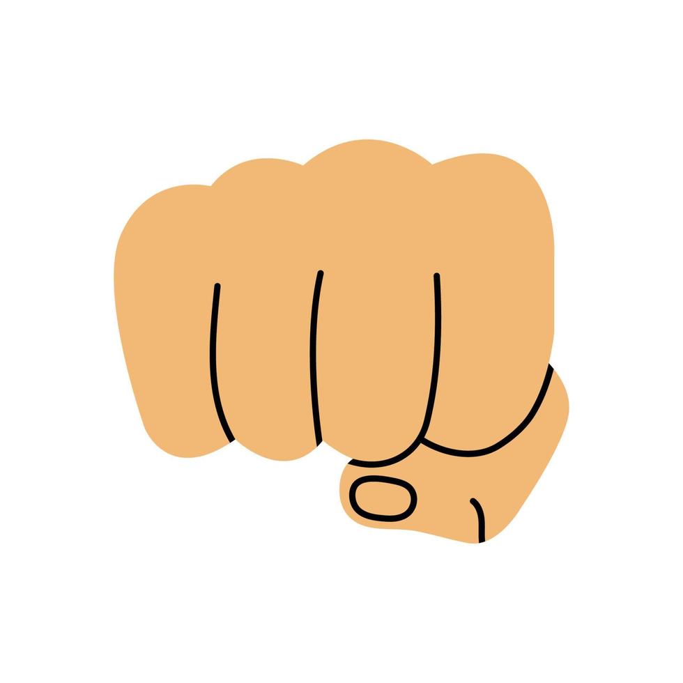 Ilustración de vector de estilo plano moderno dibujado a mano de puño humano, gesto de mano aislado sobre fondo blanco. boxeo de diseño, patada, puñetazo, concepto de fuerza para logotipo, emblema, signo, afiche.
