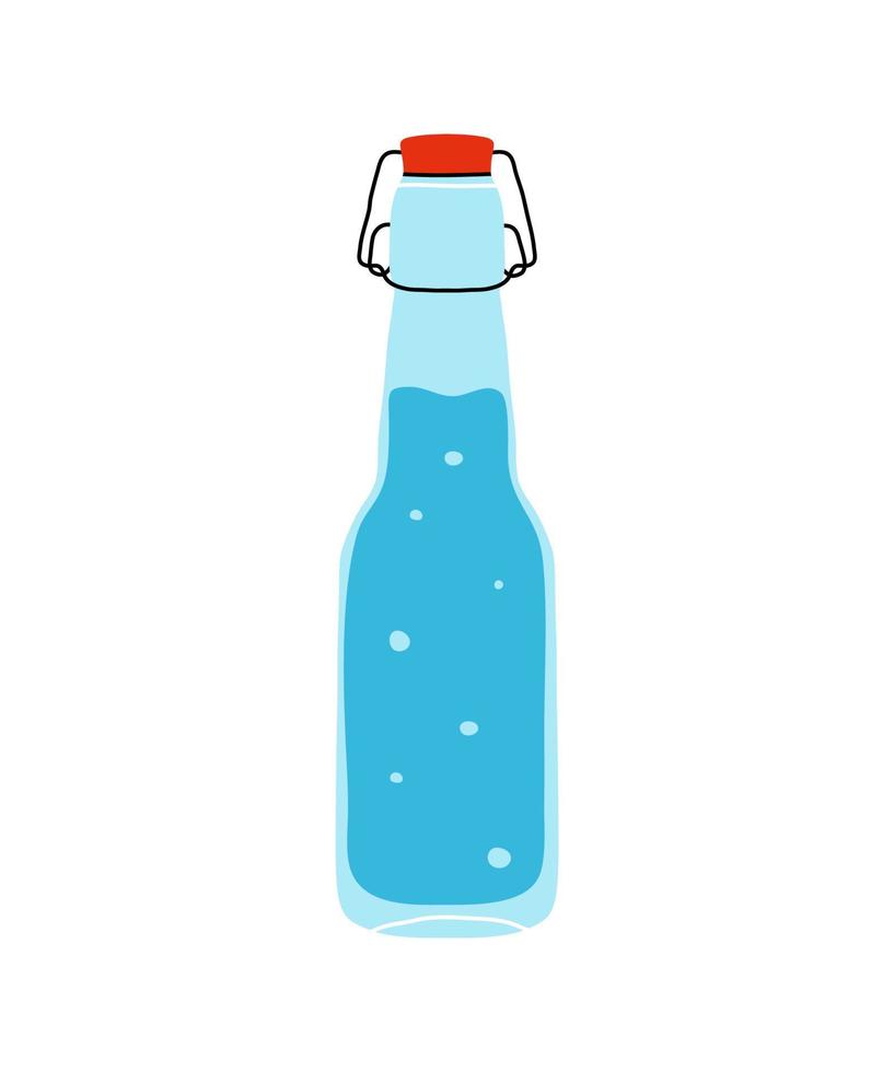 Glass bottle of clean mineral water clipart in flat line modern style. Healthy lifestyle, hydrate motivation, drink more water concept. Hand drawn vector illustration for poster, wall art, banner.