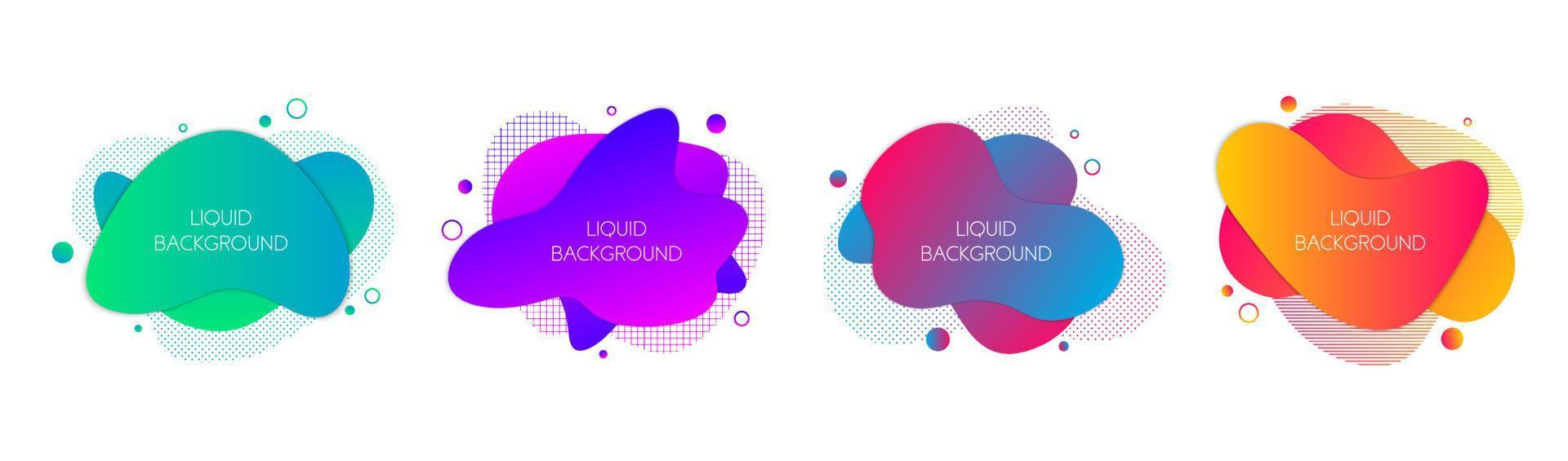 Set of 4 abstract modern graphic liquid elements. Dynamical waves vivid colors fluid forms. Isolated banners with flowing liquid shapes. Template for the design of a logo, flyer or presentation. vector