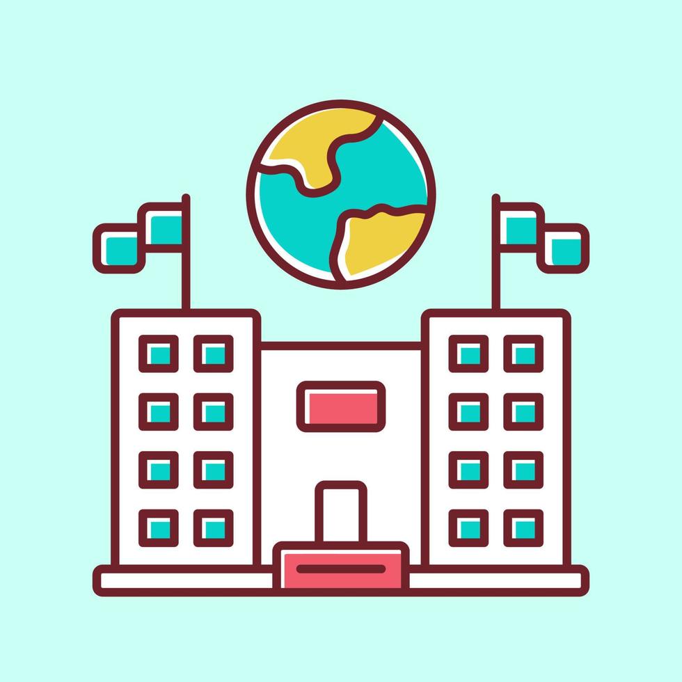Immigration center blue color icon. Embassy and consulate building. Administrative governmental structure. Travel service. Earth globe over public building. Isolated vector illustration