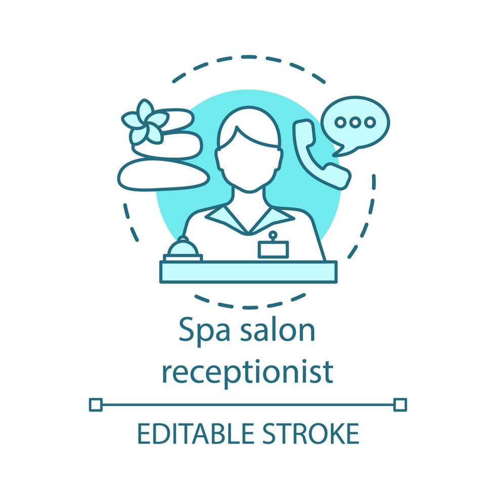 Spa salon receptionist concept icon. Secretary, manager idea thin line illustration. Assistant answering telephone, making client registration. Vector isolated outline drawing. Editable stroke