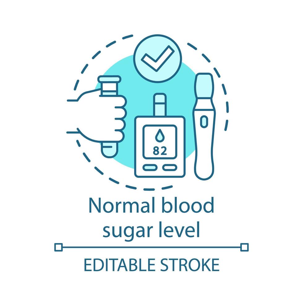 Normal blood sugar level, healthcare concept icon. Healthy lifestyle idea thin line illustration. Diabetes treatment. Glucometer and insulin pen vector isolated outline drawing. Editable stroke