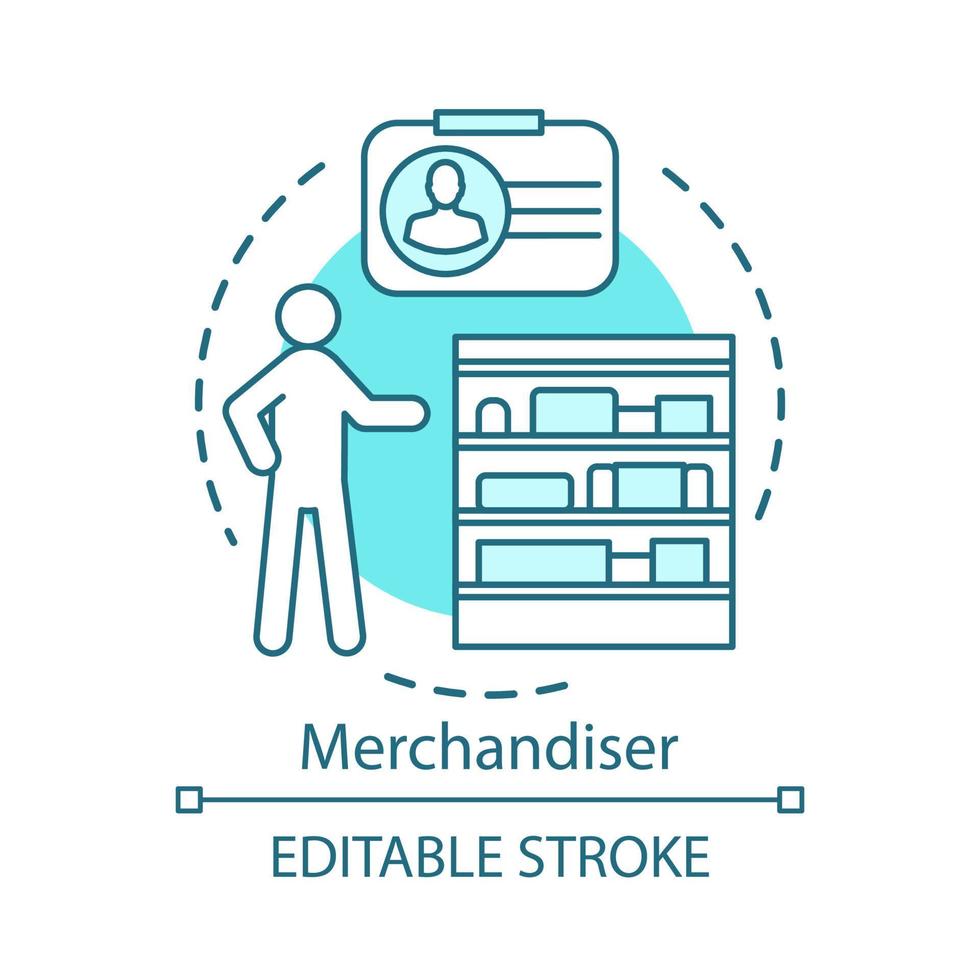 Merchandiser concept icon. Store worker, employee, assistant idea thin line illustration. Marketing retail, shopping. Salesman, sales manager. Vector isolated outline drawing. Editable stroke