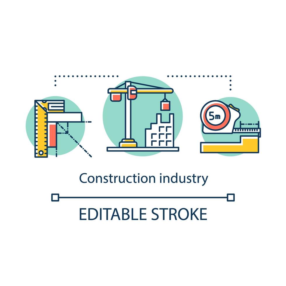 Construction industry concept icon. Design and building of houses. Housing sector. Real estate development idea thin line illustration. Vector isolated outline drawing. Editable stroke