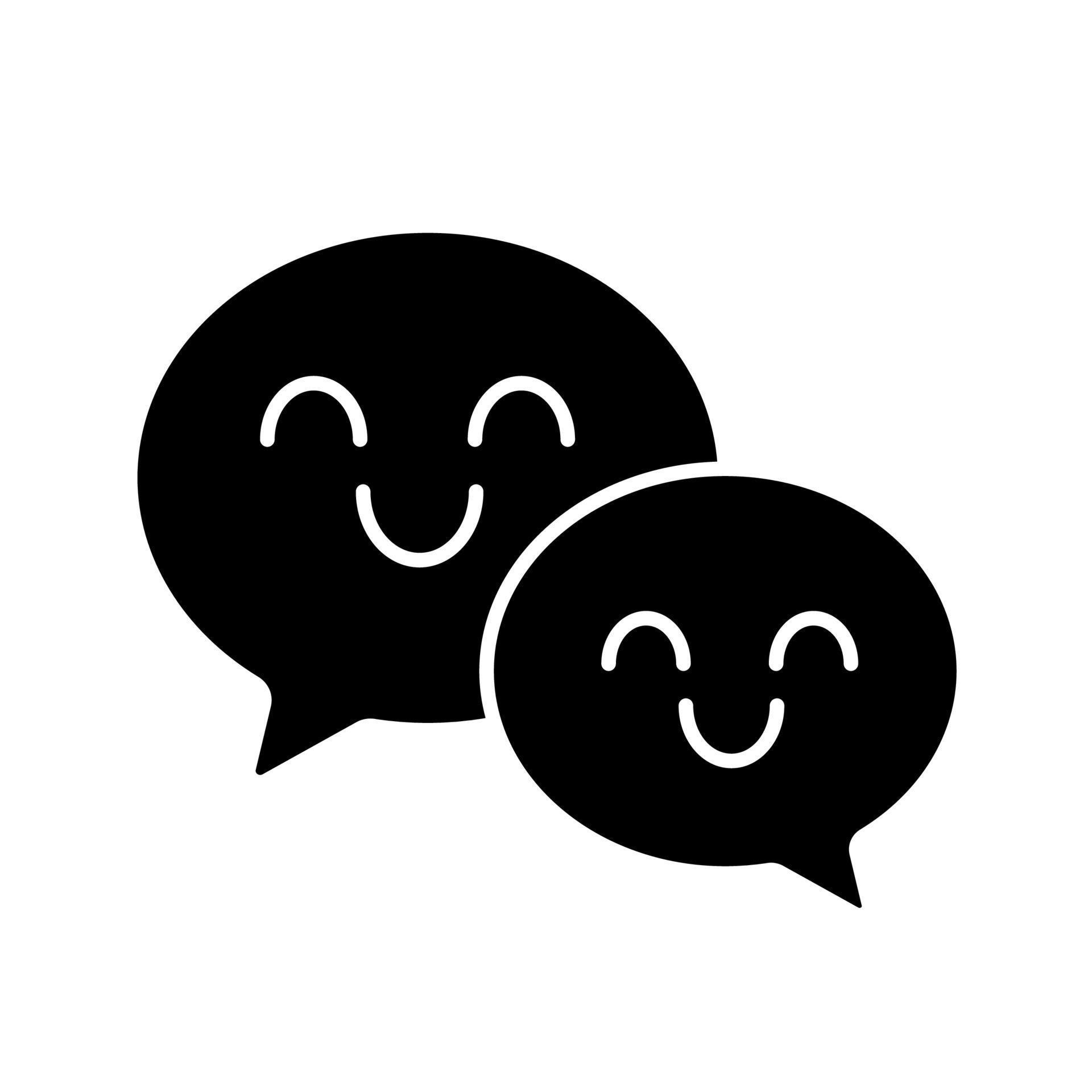 Smiling speech bubbles glyph icon. Happy chatting. Social media. Online ...