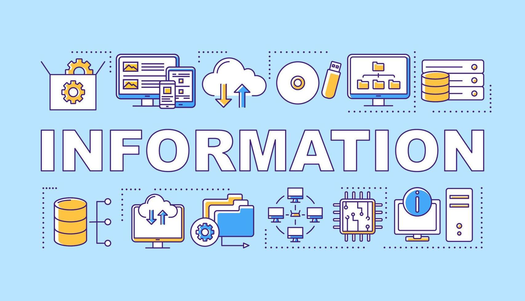 Information word concepts banner. Data management, web hosting. Servers and databases. Presentation, website. Isolated lettering typography idea with linear icons. Vector outline illustration