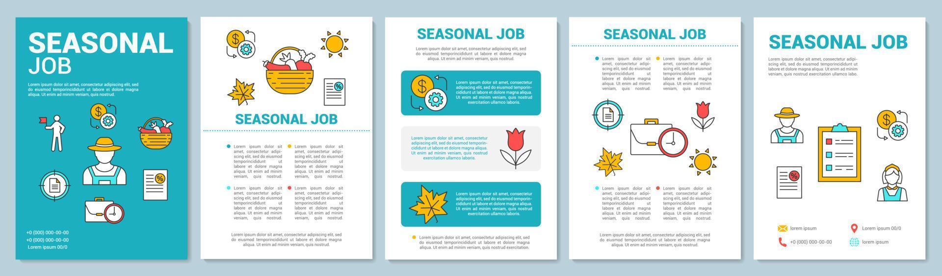 Seasonal job brochure template layout. Temporary employment. Flyer, booklet, leaflet print design with linear illustrations. Vector page layouts for magazines, annual reports, advertising posters