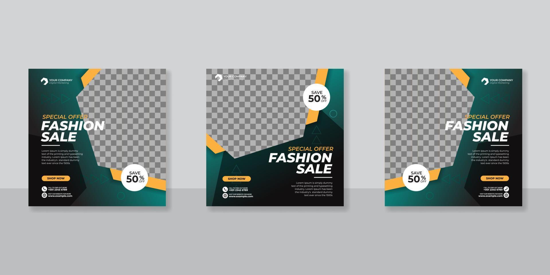 Fashion sale promotion social media square post templates design vector