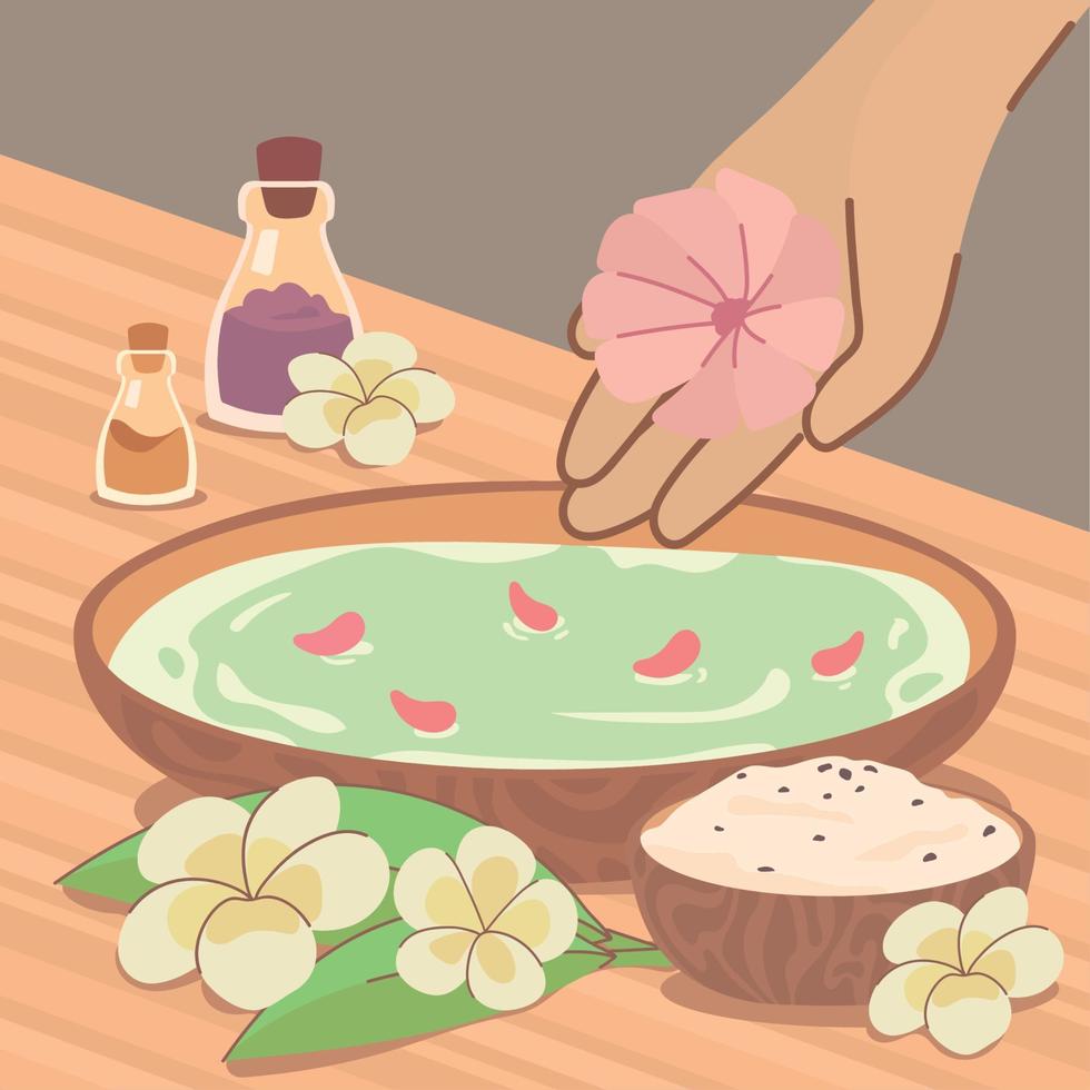 spa bowl with tropical flowers vector