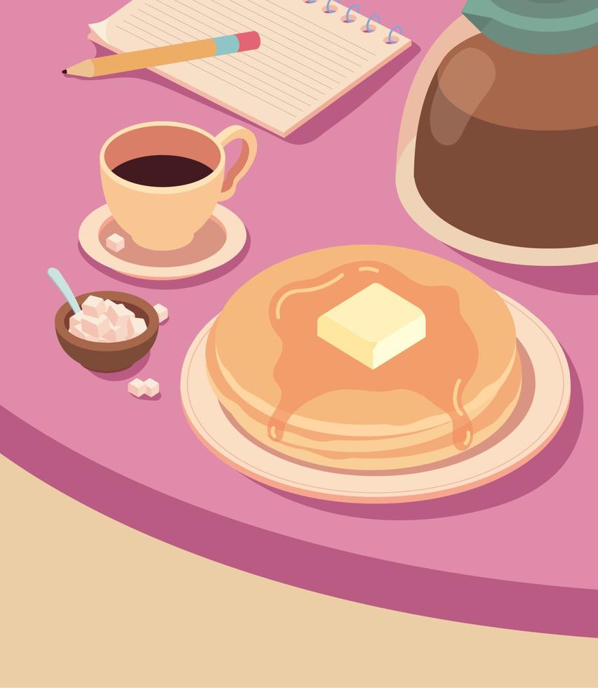 coffee pancakes and notepad vector