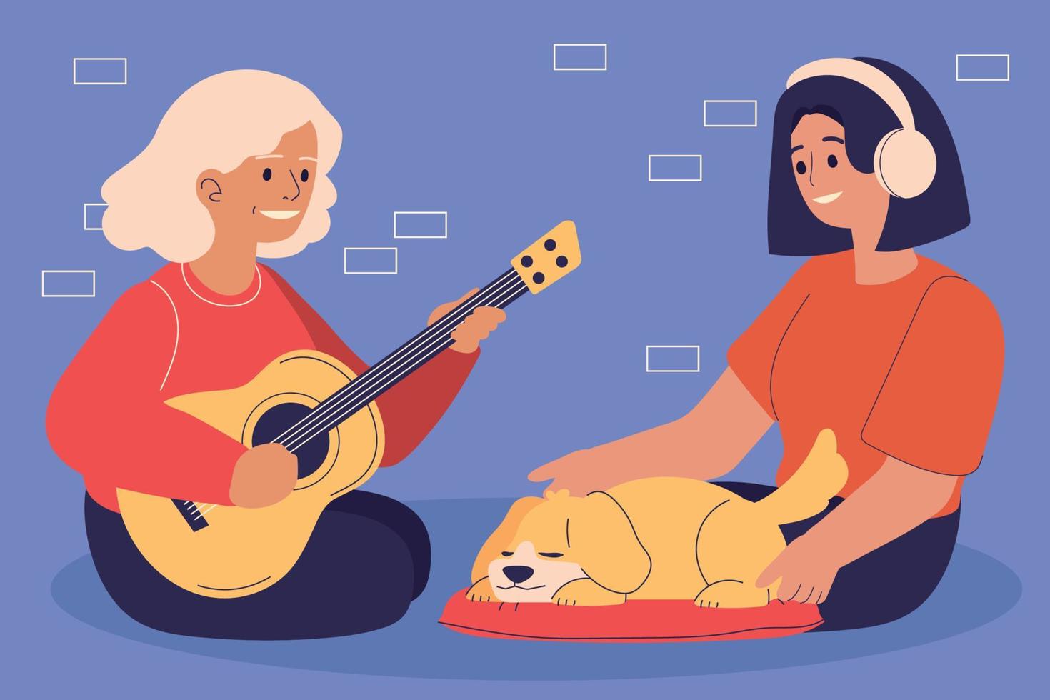 women listening music vector