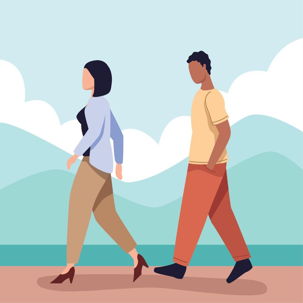 young couple walking vector