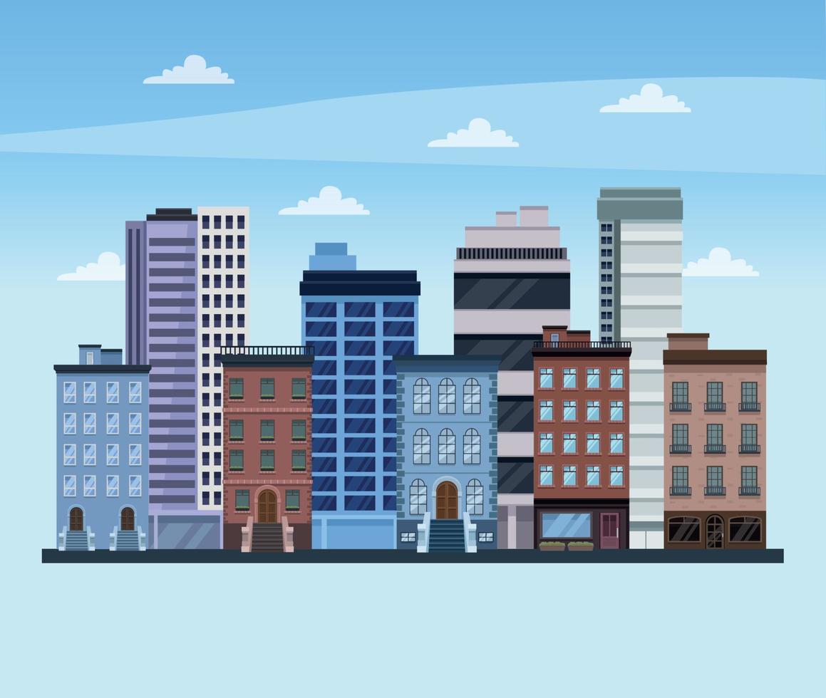 nine city buildings scene vector