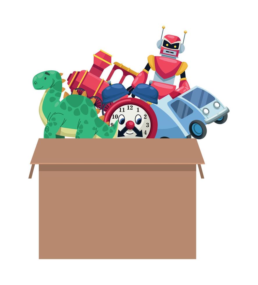 caja con juguetes para niños vector