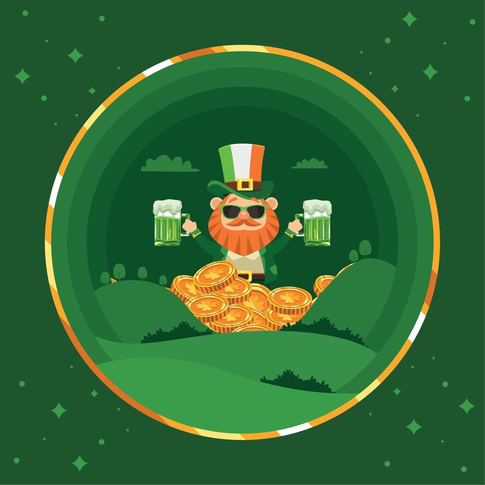 leprechaun with beers and treasure vector