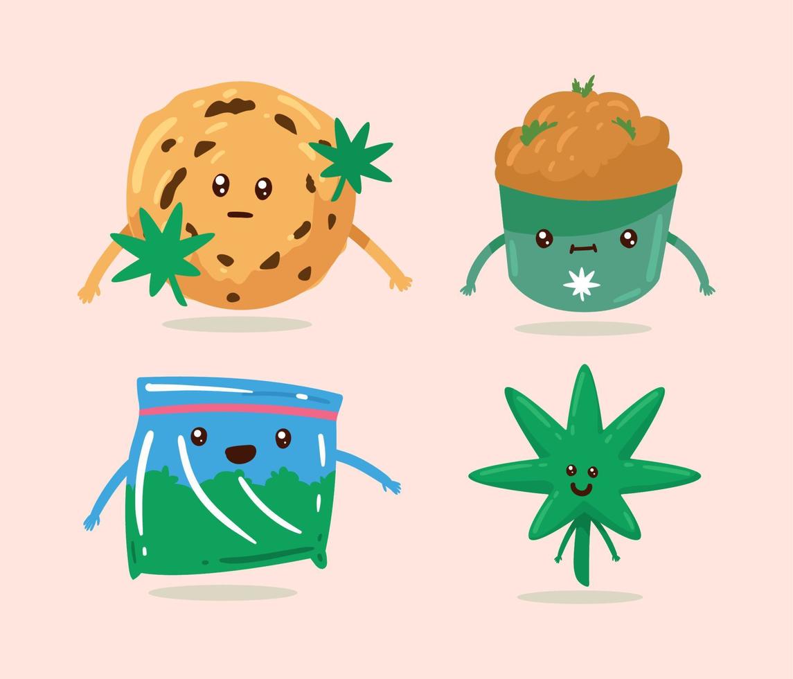 cannabis, droga, cuatro, iconos vector