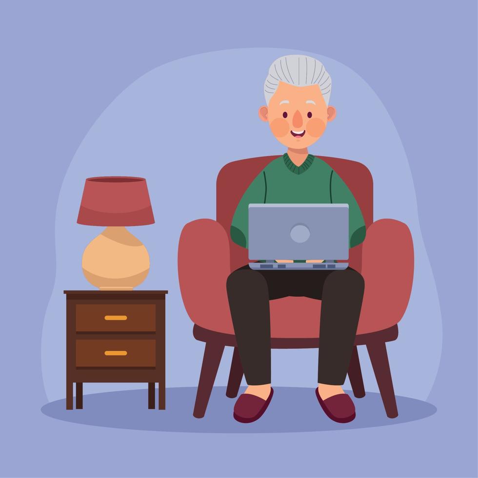 old man using laptop vector