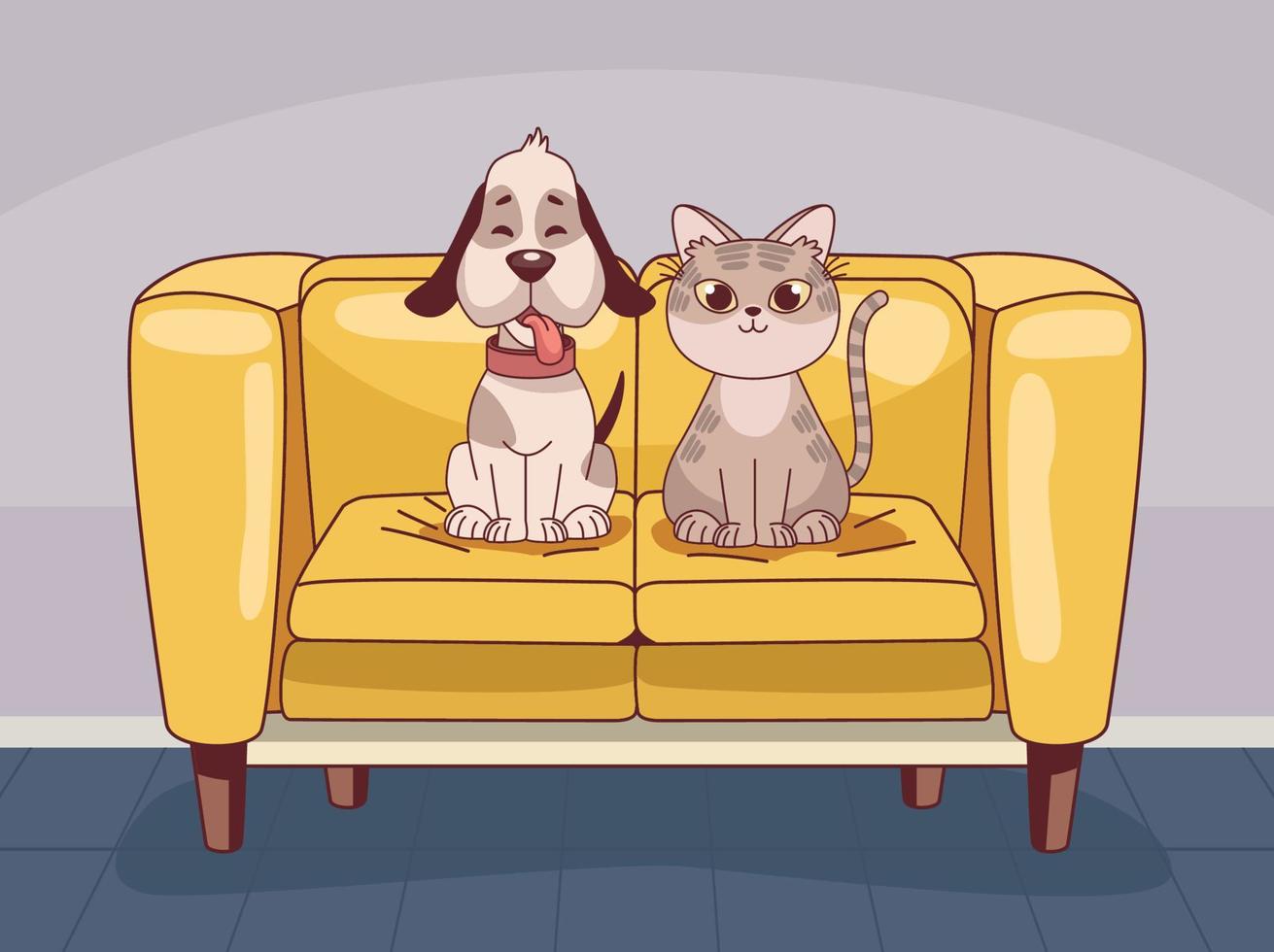 cat and dog in sofa vector