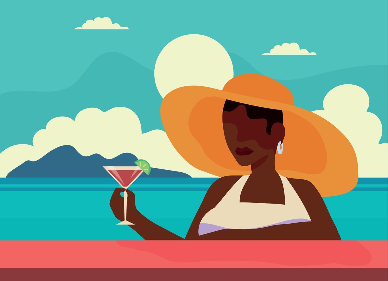 mujer con coctel vector