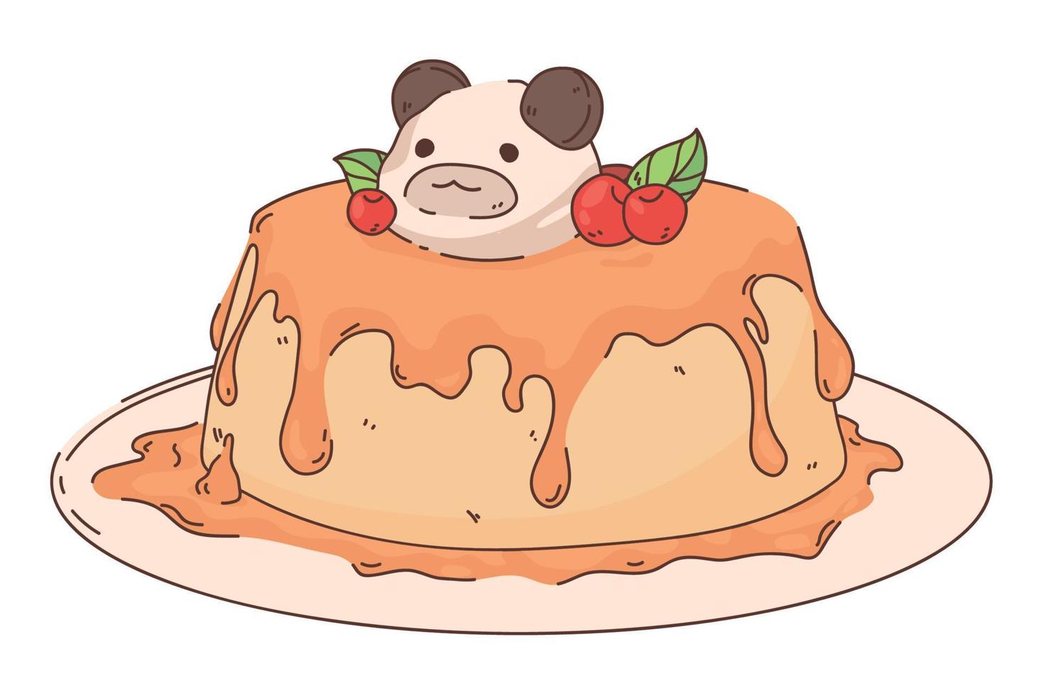 kawaii cake and fruits vector