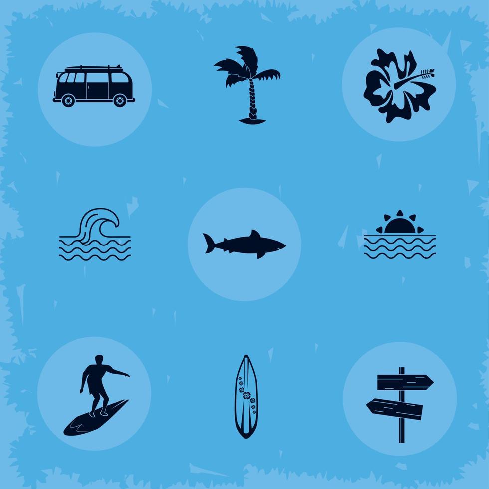 nine surf sport icons vector