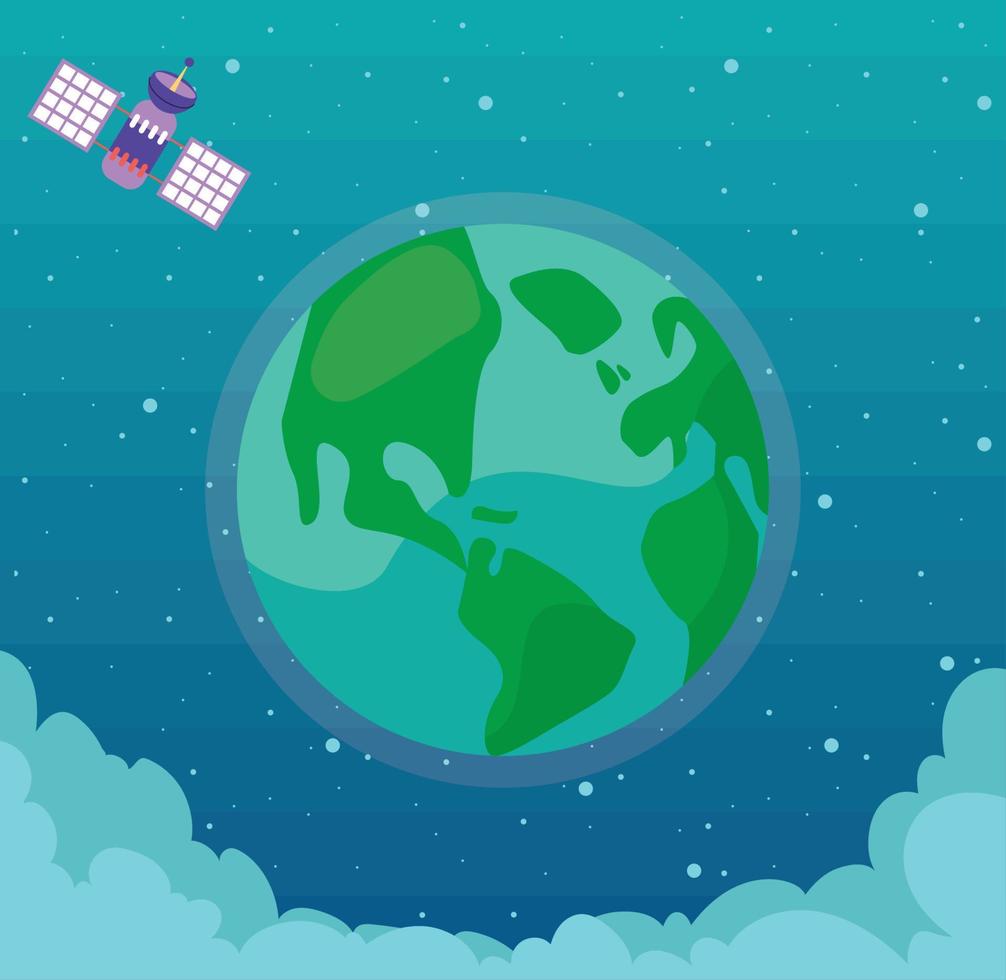 planeta tierra y satelite vector