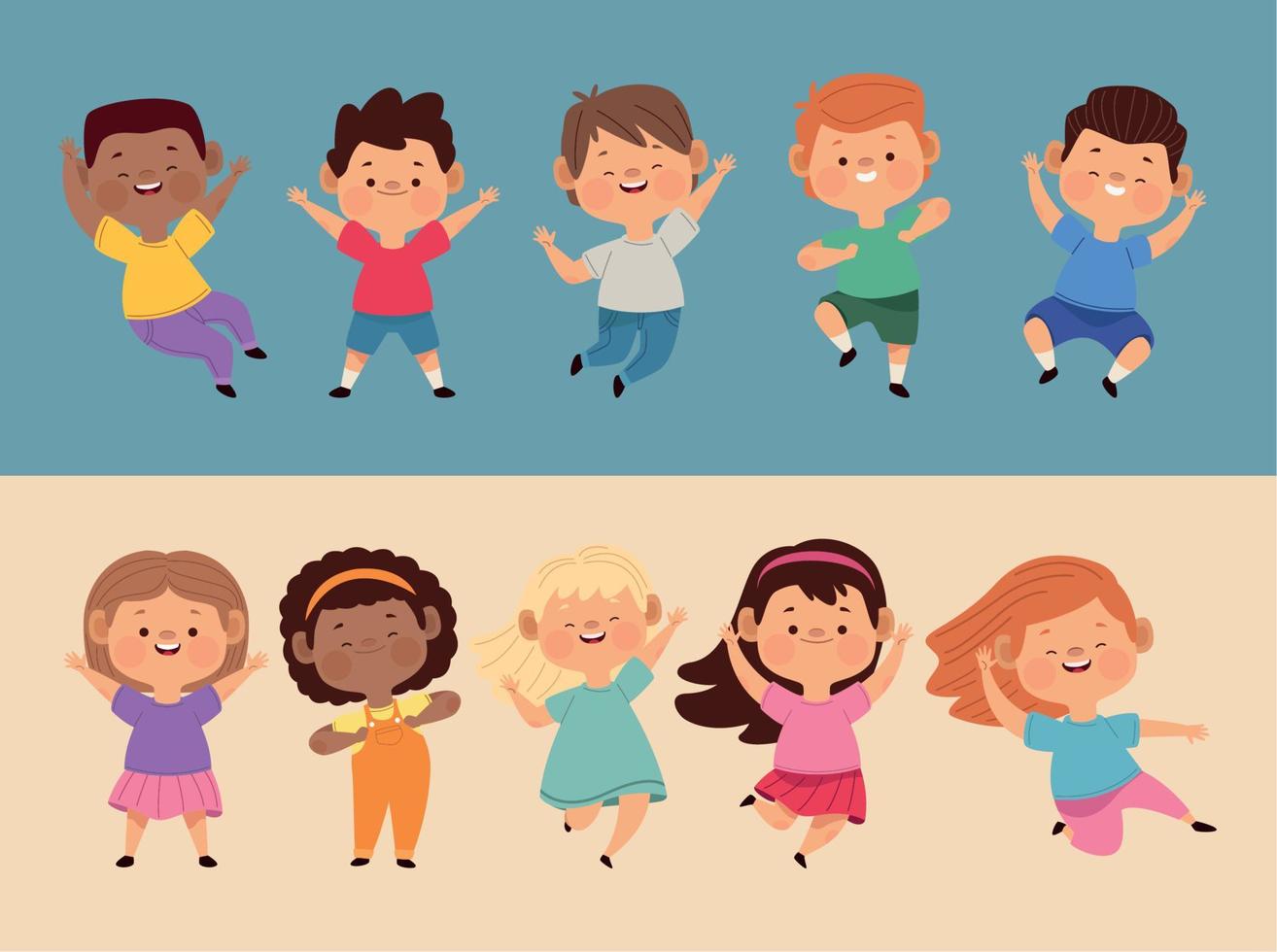 ten little kids characters vector