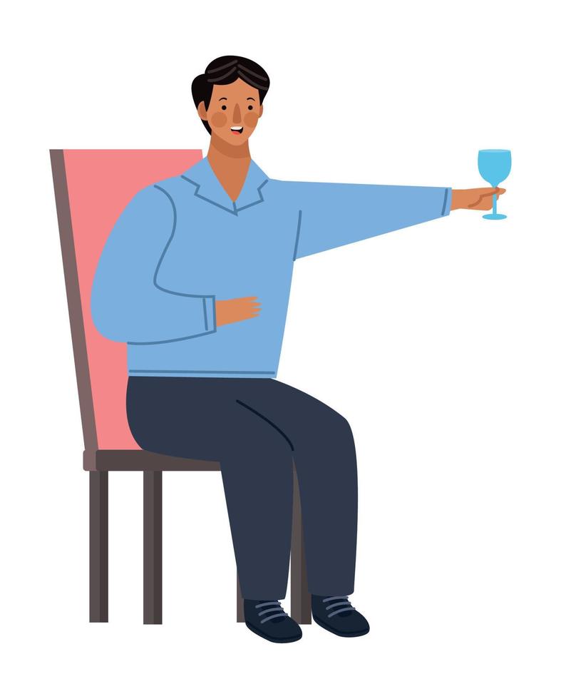 hombre sentado bebiendo vino vector