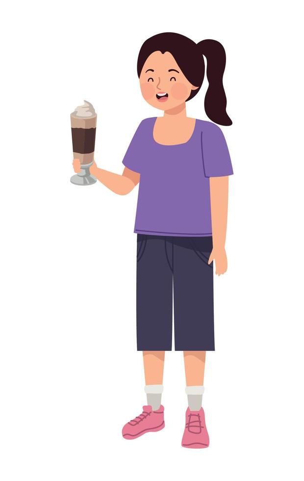 happy woman drinking iced coffee vector