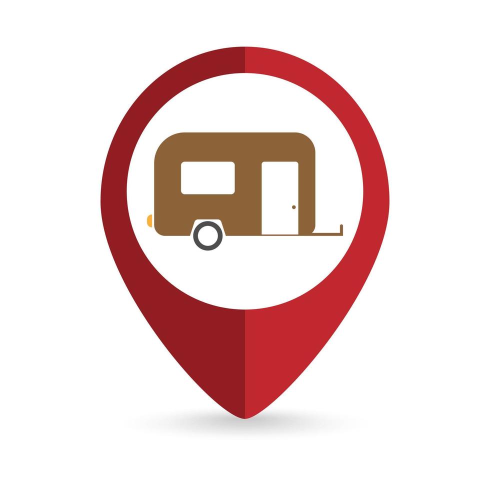 Map pointer with trailer icon. Vector illustration.